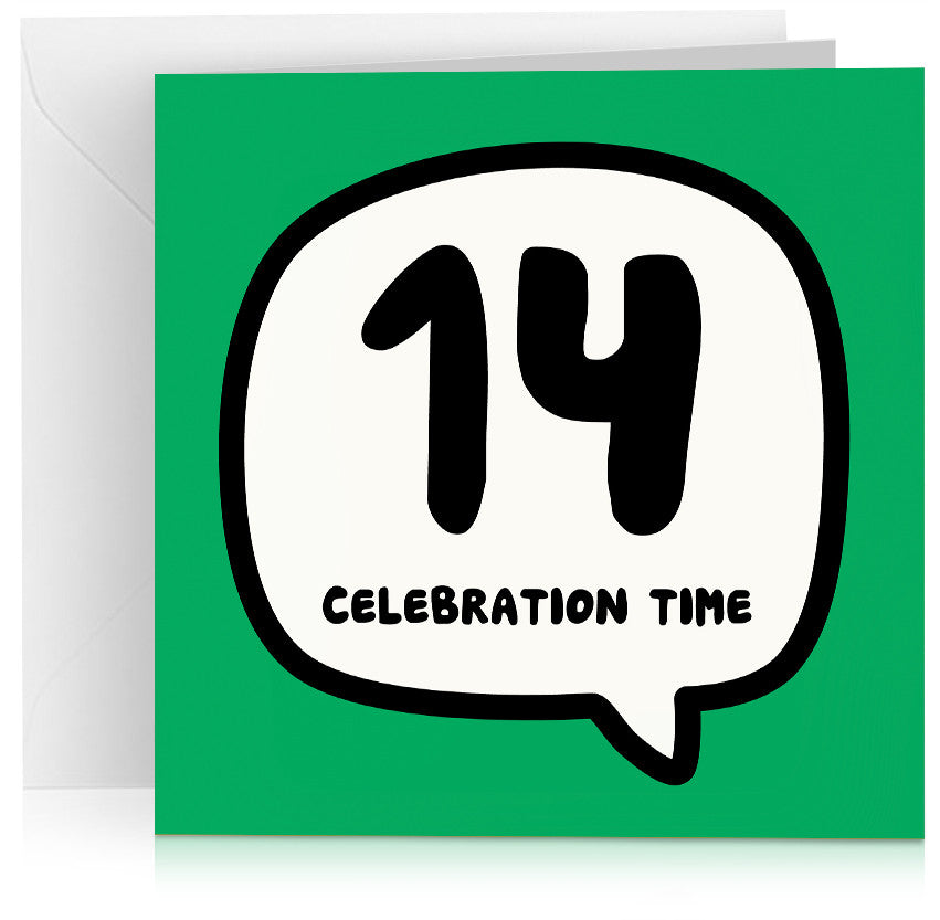 Green age 14 (fourteen) birthday card