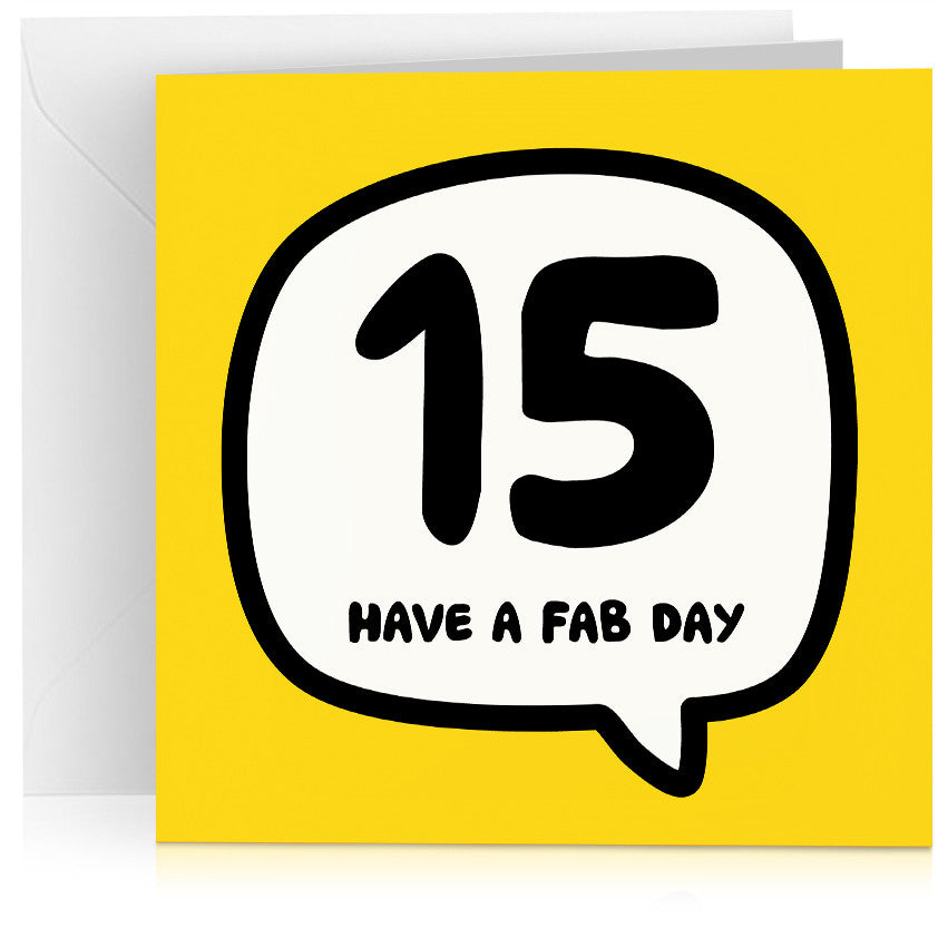 Yellow age 15 (fifteen) birthday card