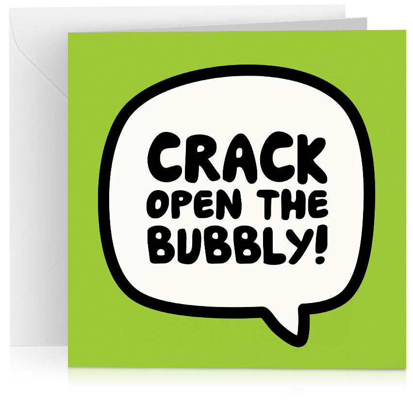 Green 'crack open the bubbly' congratulations or birthday card