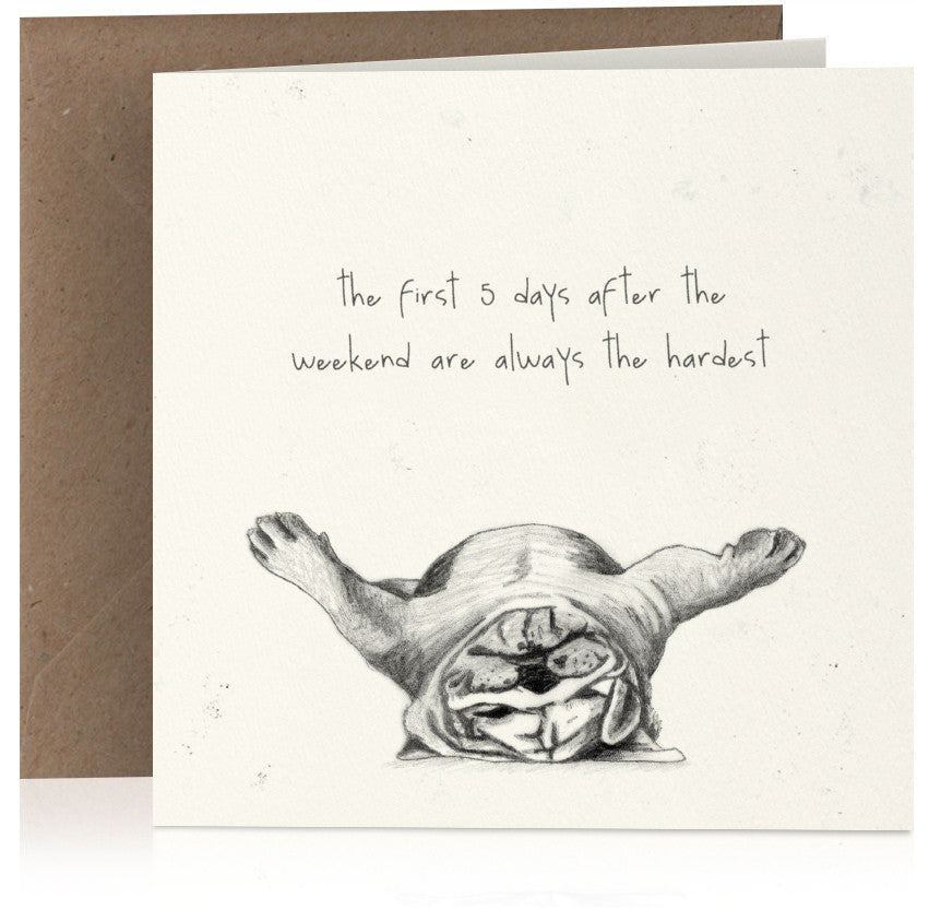 Humorous pencil illustrated greeting card with dog, suitable for birthday