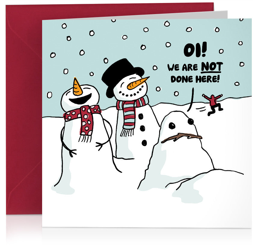 Angry snowman humorous illustrated Christmas card