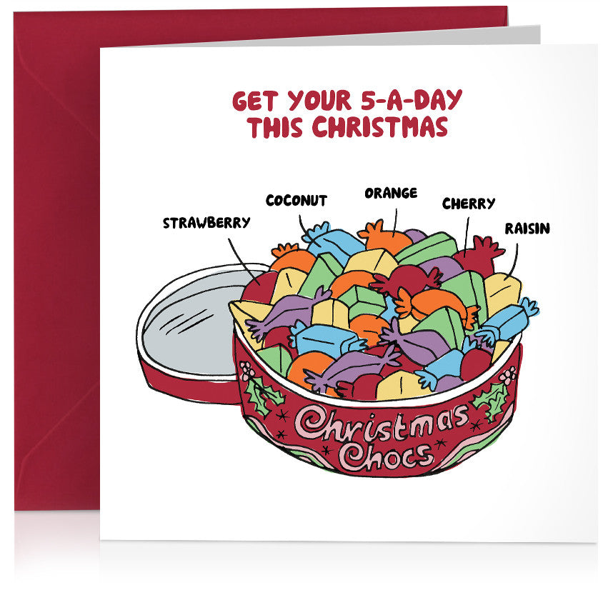5 a day Christmas card with illustration about chocolates
