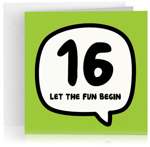 Green age 16 birthday card in speech bubble