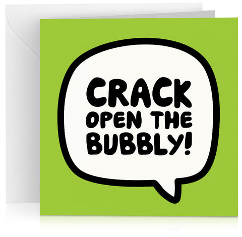 Green 'crack open the bubbly' congratulations or birthday card