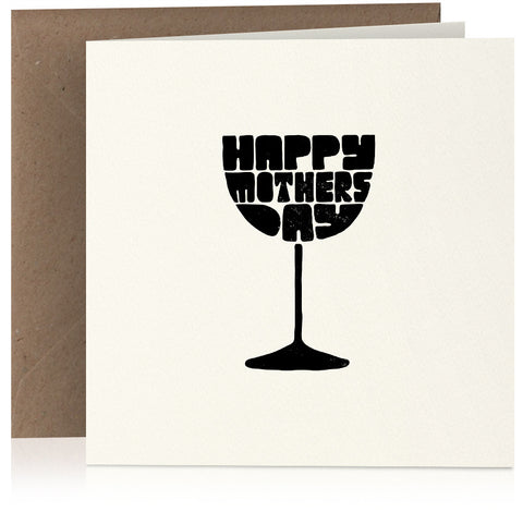 Wine glass Mothers Day card in screen-print style